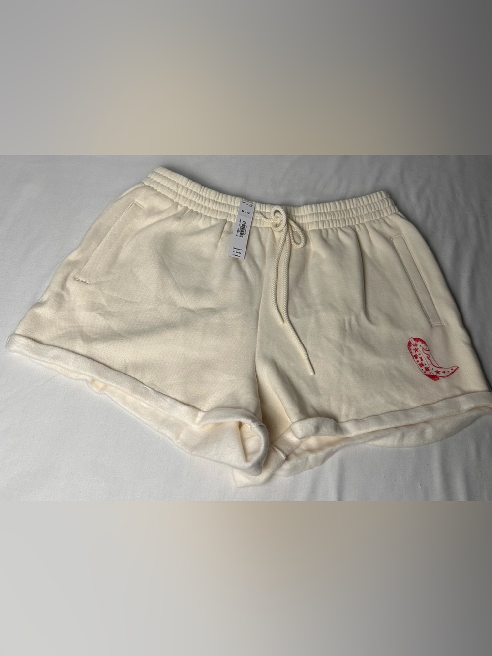 PINK Victoria's Secret Cream Lounge Shorts with Pink Heart Patch